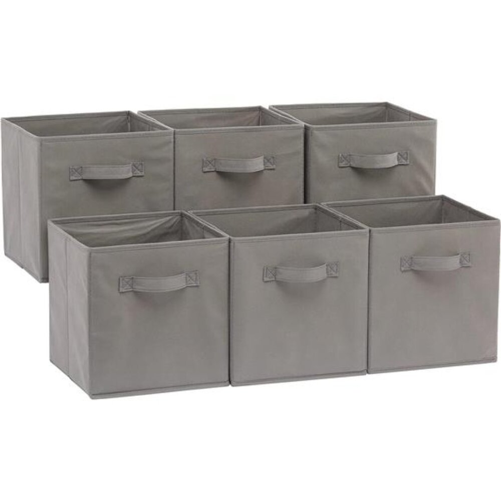 Collapsible Fabric Storage Cubes Organizer Bins with Handles Gray Pack of Six